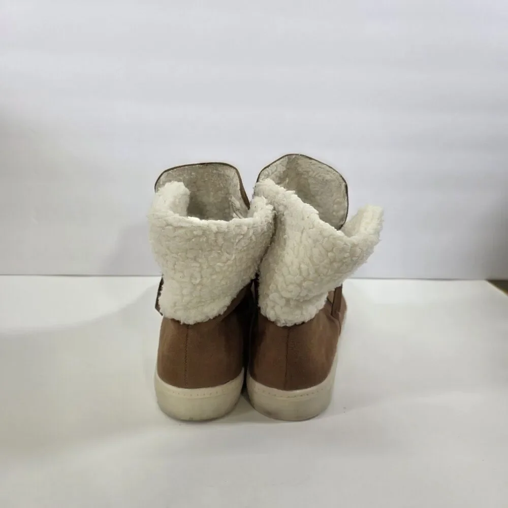 Universal Thread Faux Shearling Sneaker Boots Womens 10 Brown Cozy Winter Zip...
